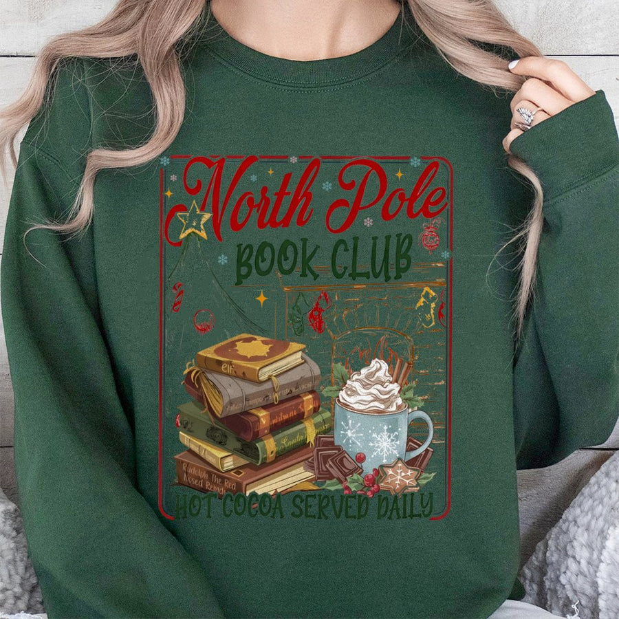 North Pole Book Club Sweatshirt | Cozy Christmas Reading Graphic | Premium Cotton Blend | Gift For Book Lovers Readers Women
