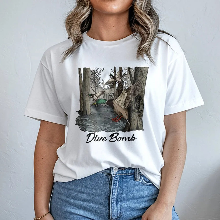 Duck Hunting T-Shirt | Dive Bomb Mallard Graphic Tee | Soft Cotton Unisex Shirt | Gift for Hunter & Outdoorsman