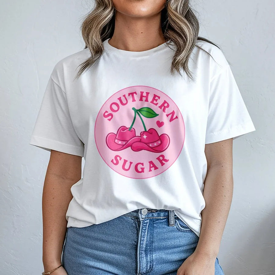 Southern Sugar Cowboy Hat Cherries T-Shirt | Pink Western Aesthetic Graphic | Premium Cotton Unisex Tee | Cute Country Gift for Women