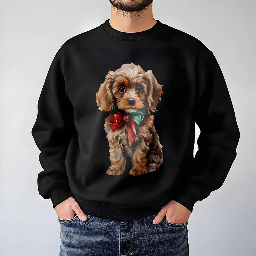 Cavapoo Christmas Sweatshirt | Cute Puppy with Holiday Bow Graphic | Premium Cotton Blend | Cozy Dog Lover Gift for Her