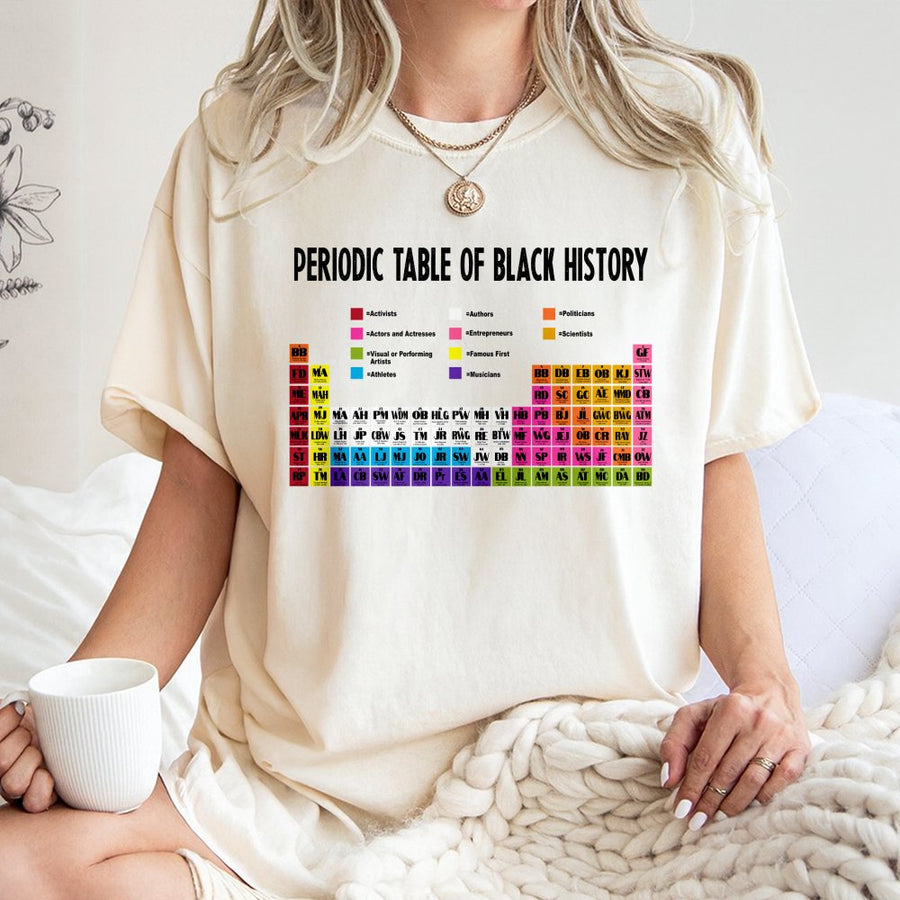 Periodic Table of Black History T-Shirt | Educational Black Heritage Graphic Tee | 100% Cotton Premium Quality | Gift for Teachers and Students