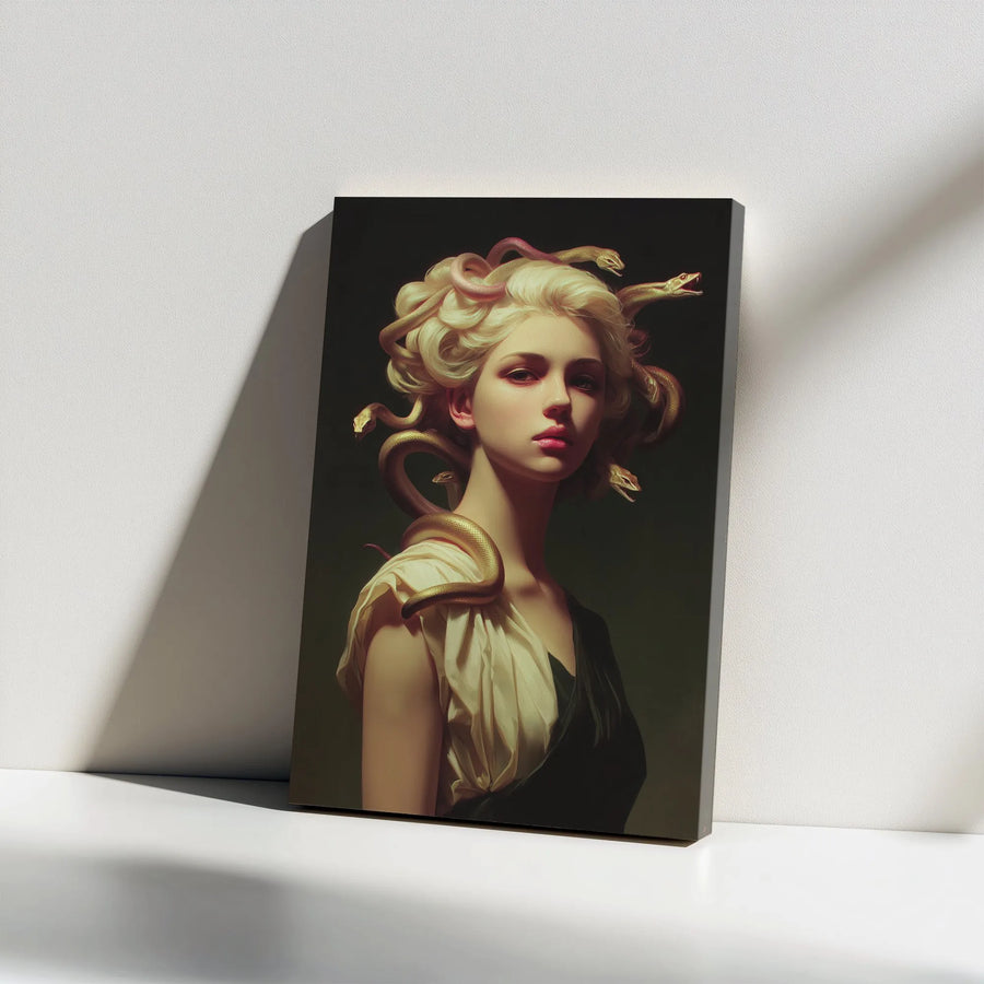 Medusa Vertical Canvas | Mythological Portrait Art | Premium Canvas Print | Greek Mythology Gift for Dark Academia Home Decor