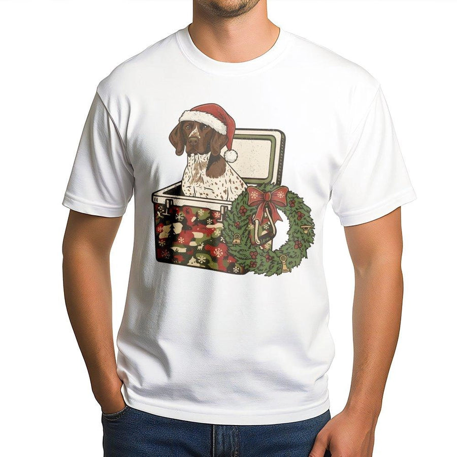 German Shorthaired Pointer Christmas T-Shirt | Festive Dog in Gift Box Graphic | Premium Cotton Unisex Tee | Holiday Gift for Dog Lovers