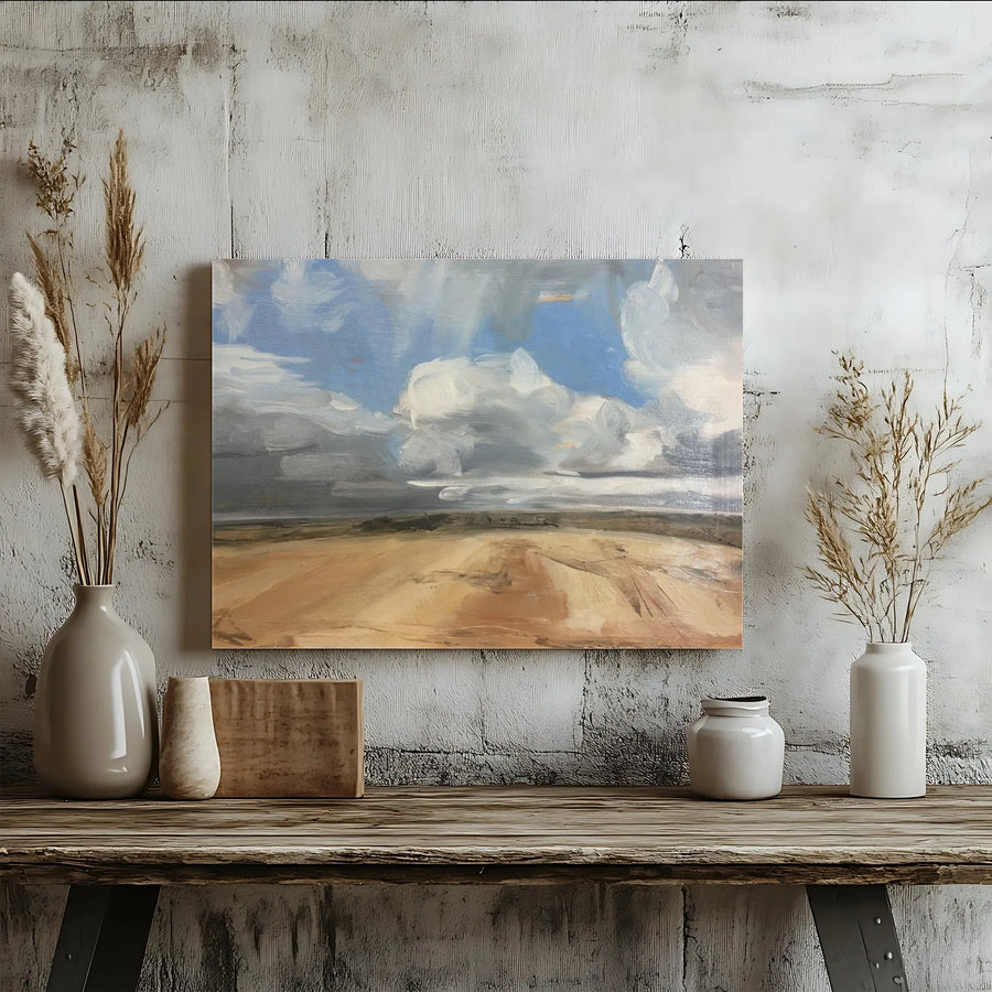 Impressionist Landscape Canvas Print | Golden Field & Cloudy Sky Art | Premium Gallery Wrap 1.25" Thick | Modern Farmhouse Wall Decor Gift