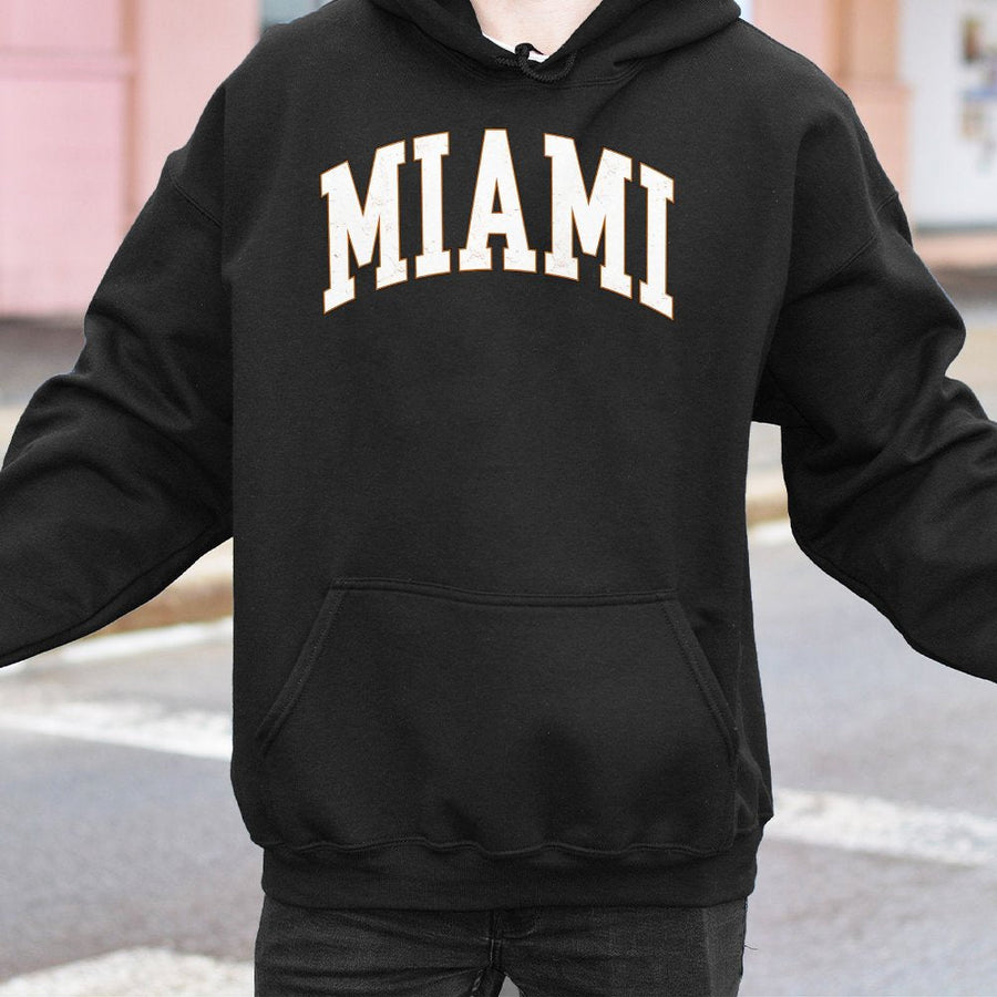 Miami Hoodie | Vintage Athletic College Font Design | Soft Cotton-Poly Blend | Unisex Sports Fan Gift for Football Season