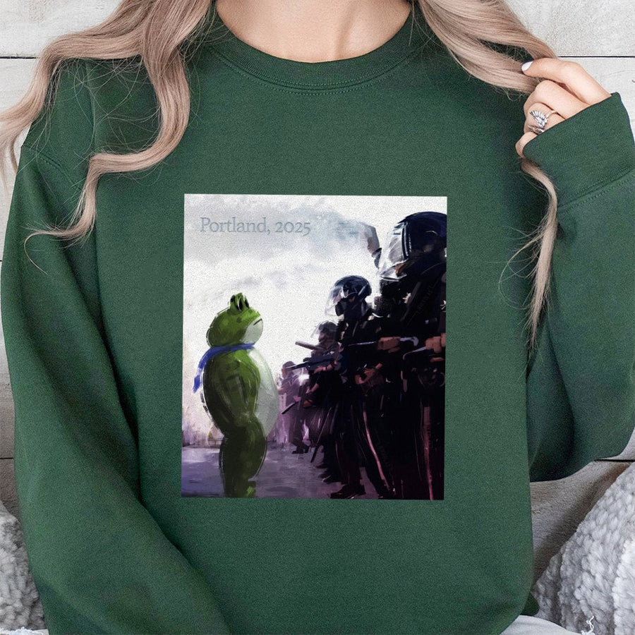 Portland 2025 Frog Sweatshirt | Protest Graphic Art | Premium Cotton Blend Crewneck | Unisex Aesthetic Streetwear Gift