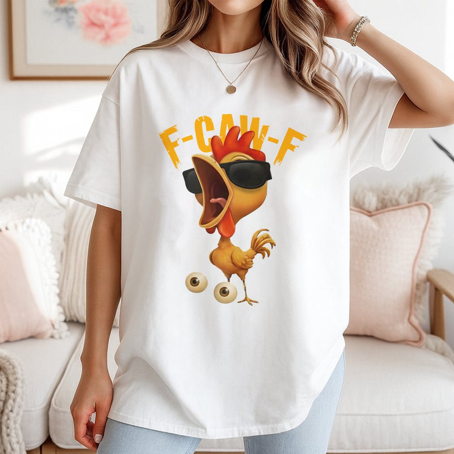 F-Caw-F Funny Chicken T-Shirt | Sarcastic Cartoon Rooster Graphic | 100% Cotton Premium Tee | Unique Humor Gift for Chicken Lovers