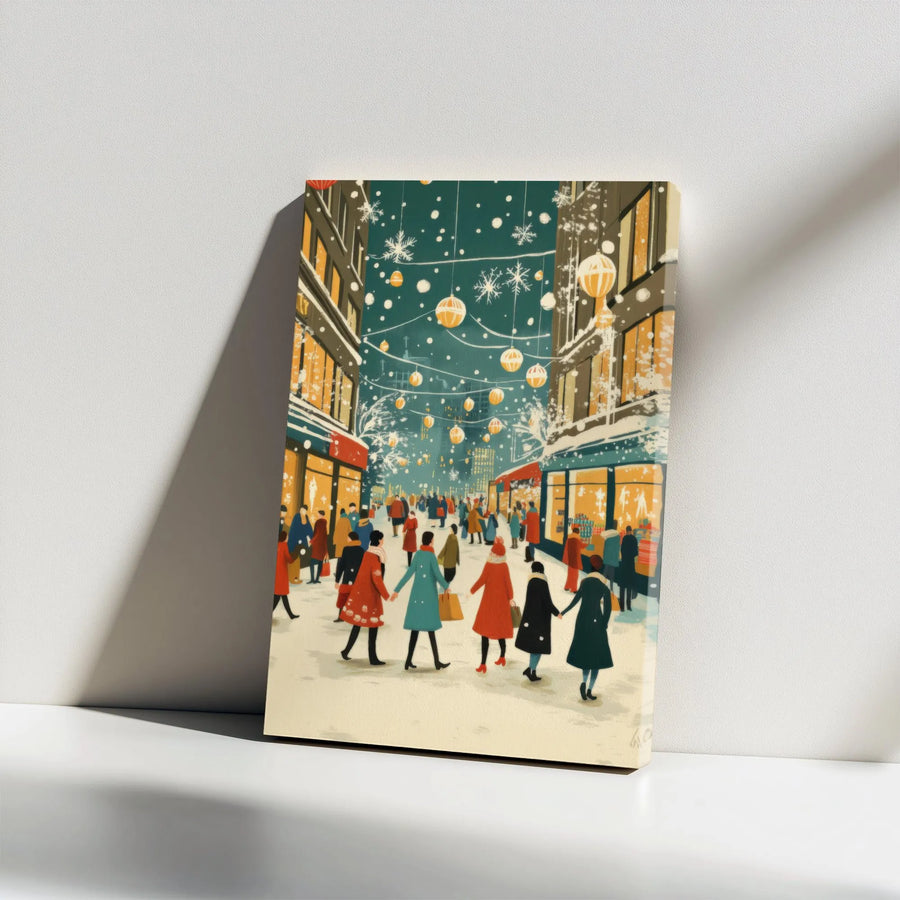 Christmas Shopping Canvas Print | Winter City Street Scene Wall Art | Gallery Wrapped Premium Decor | Festive Holiday Home Gift