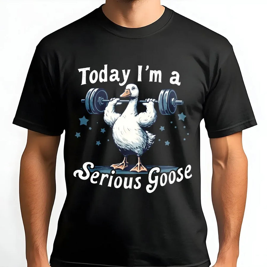 Serious Goose Gym T-Shirt | Funny Lifting Duck Graphic Design | Premium Cotton Workout Tee | Gift for Weightlifter & Fitness Lover