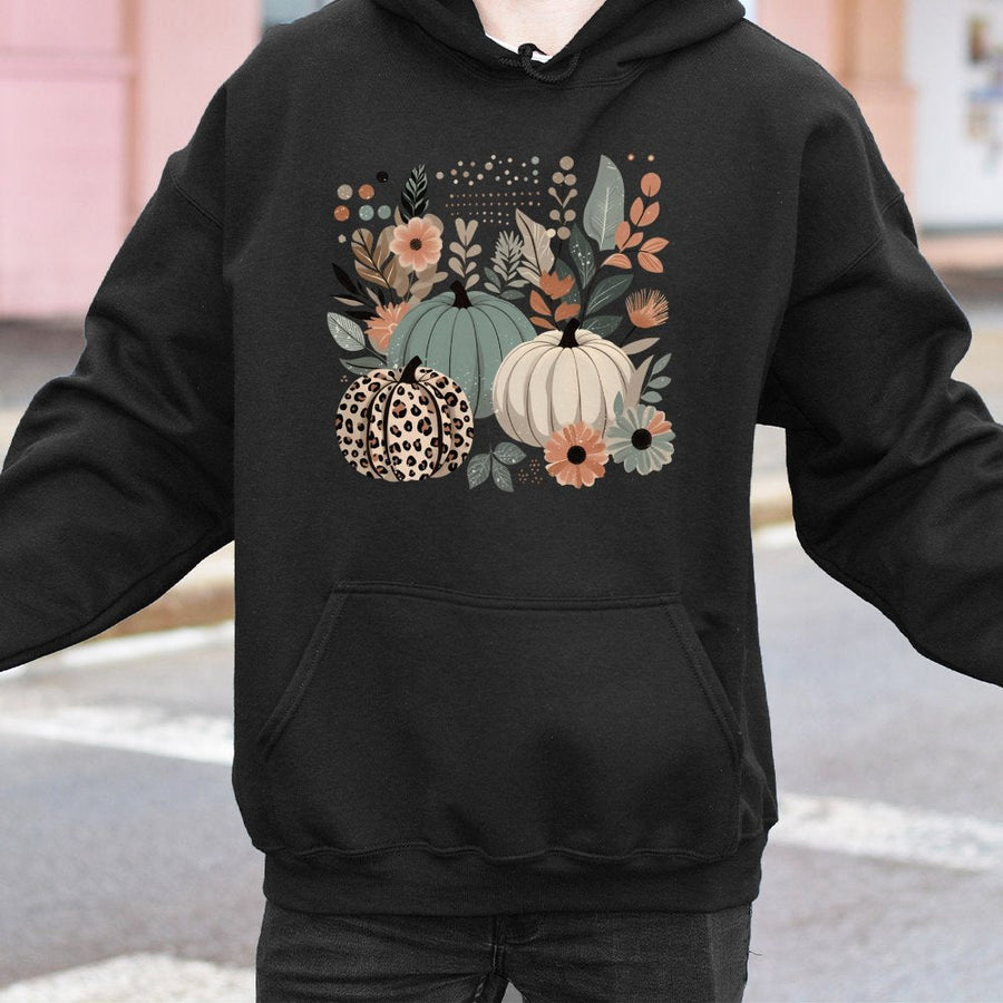 Boho Pumpkin Fall Hoodie | Leopard Print Autumn Graphic | Premium Cotton Blend | Cozy Thanksgiving Gift for Her