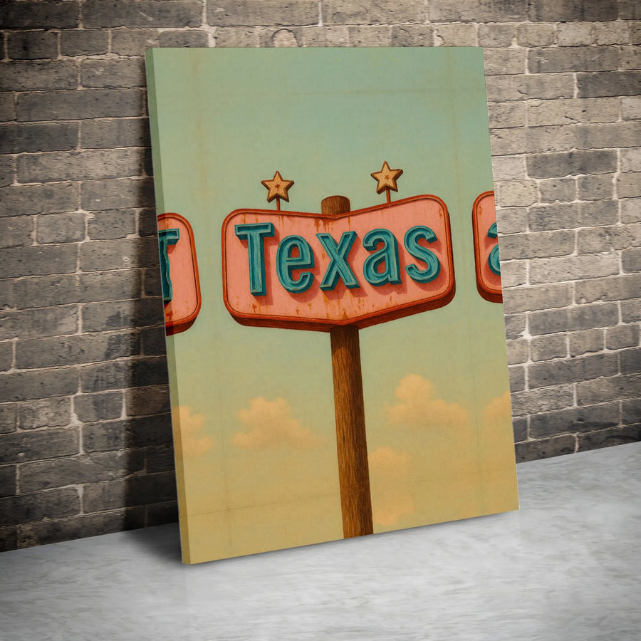Texas Wall Art | Vintage Roadside Sign Retro Americana | Gallery-Wrapped Canvas Print | Large Texas Home Decor Gift