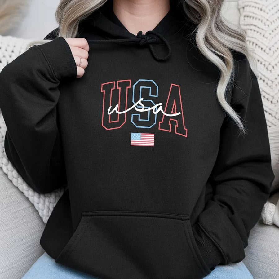 Patriotic USA Hoodie | American Flag Graphic Sweatshirt | Premium Cotton Blend | Unisex 4th of July Gift