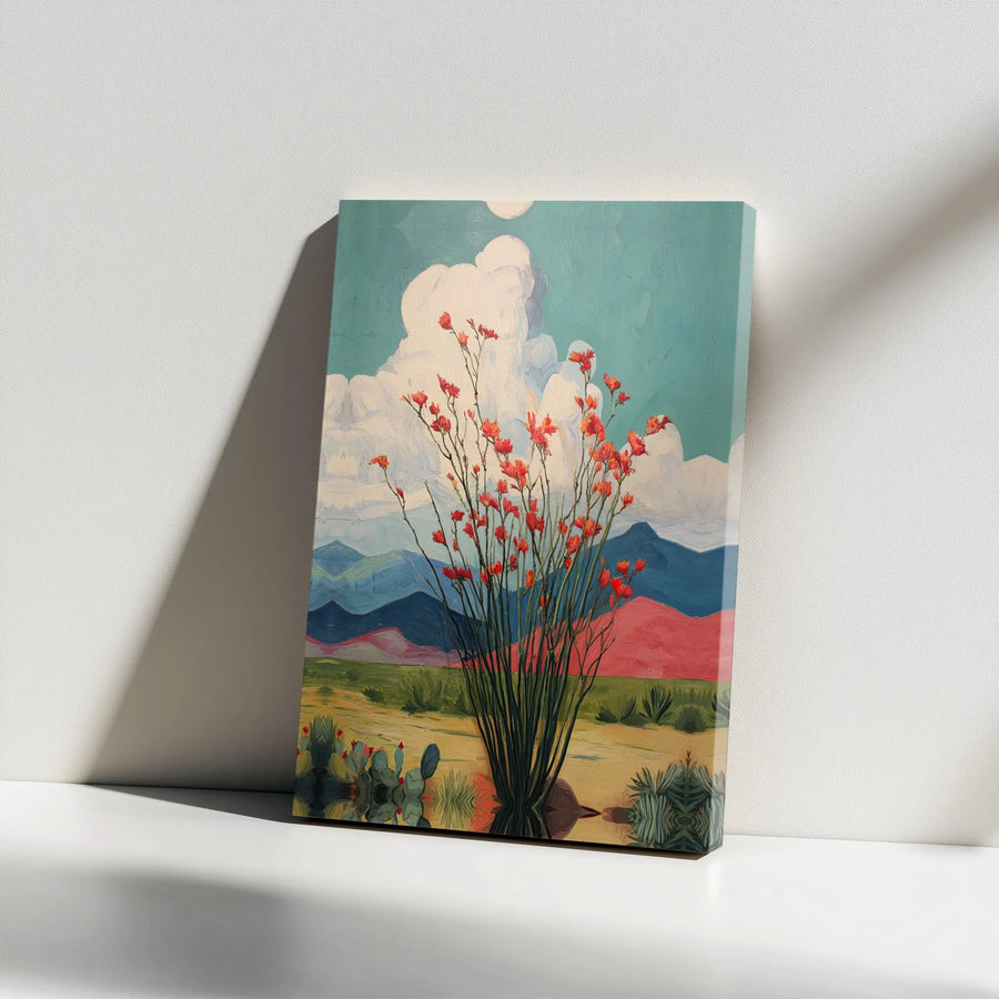 Desert Landscape Canvas Wall Art | Ocotillo Cactus Floral Painting | Premium Gallery Wrap 1.25 Inch | Southwest Home Decor Gift for Her