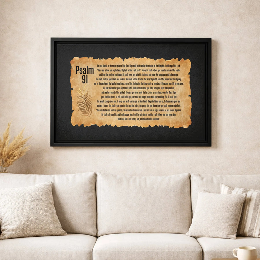 Psalm 91 Scripture Canvas Wall Art | Vintage Parchment Bible Verse Print | Premium 1.25 Inch Gallery Wrap | Christian Home Decor Gift