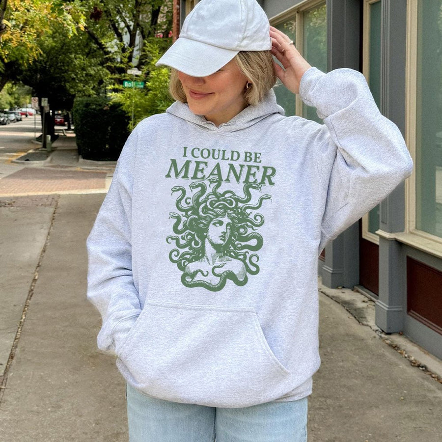 Medusa Hoodie | I Could Be Meaner Greek Mythology Graphic | Premium Cotton Blend Unisex Sweatshirt | Sarcastic Aesthetic Gift for Her