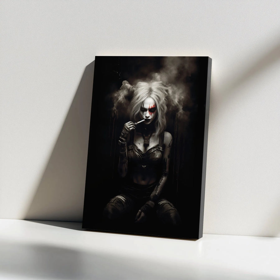 Gothic Warrior Woman Canvas Print | Dark Fantasy Smoke Aesthetic Wall Art | Premium 1.25" Gallery Wrap | Edgy Home & Office Decor Gift