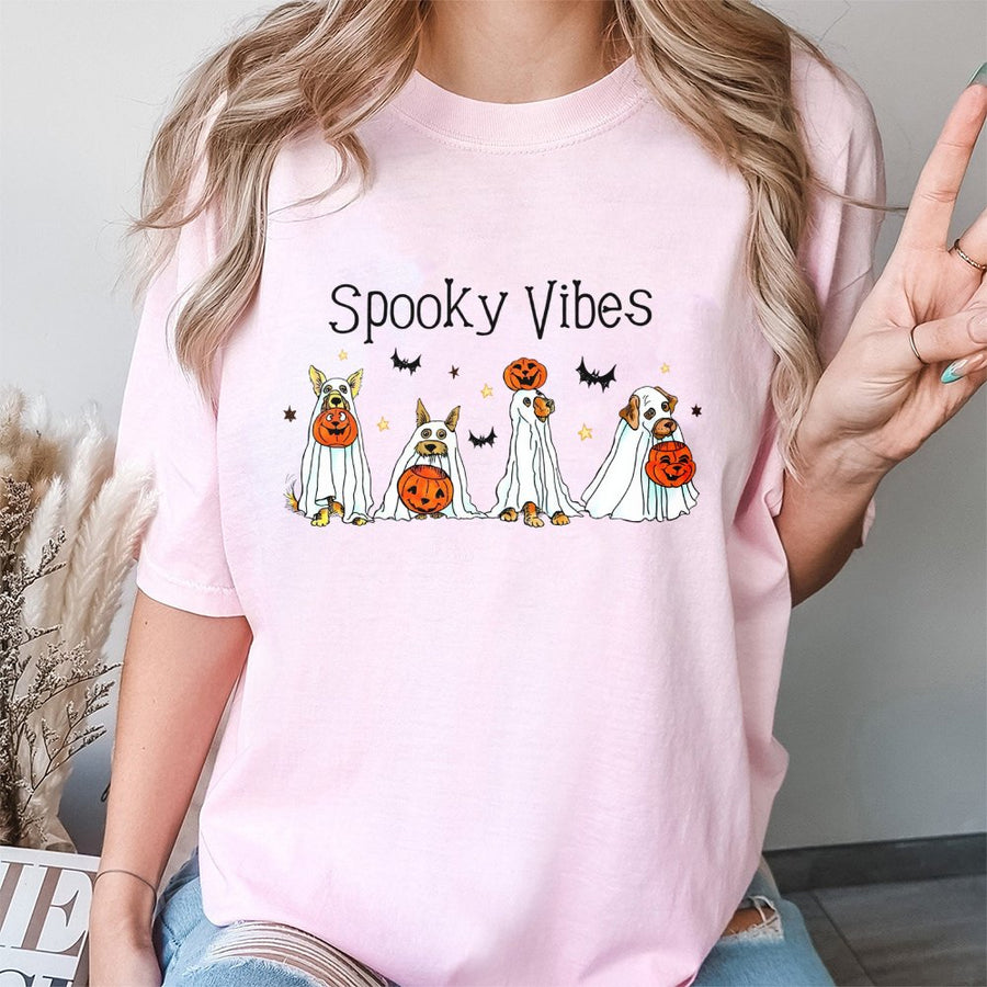 Spooky Vibes Ghost Dog T-Shirt | Cute Halloween Pet Graphic | Premium 100% Cotton Tee | Gift for Dog Lovers