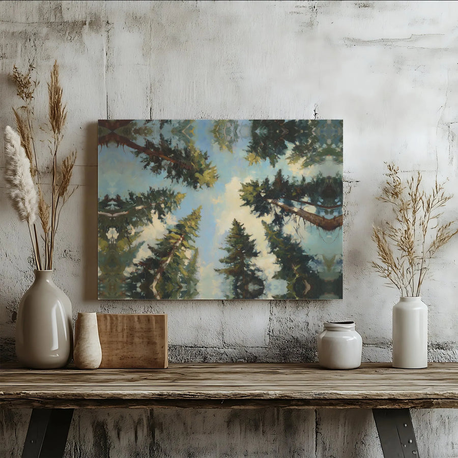 Forest Canopy Canvas Print | Impressionist Pine Tree Painting | Premium Thick Gallery Wrapped Wall Art | Rustic Lodge Home Decor Gift
