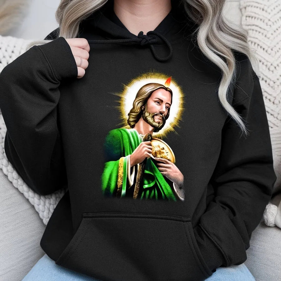San Judas Tadeo Hoodie | Saint Jude Portrait Religious Design | Premium Cotton Blend | Catholic Faith Gift for Men and Women