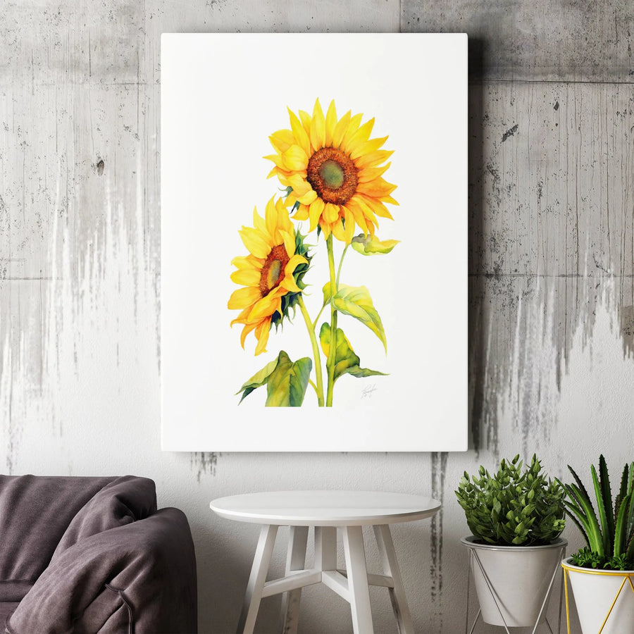 Sunflower Canvas Wall Art | Watercolor Floral Painting Print | Premium Gallery Wrap 1.25 Inch Thick | Botanical Home Decor Gift for Her