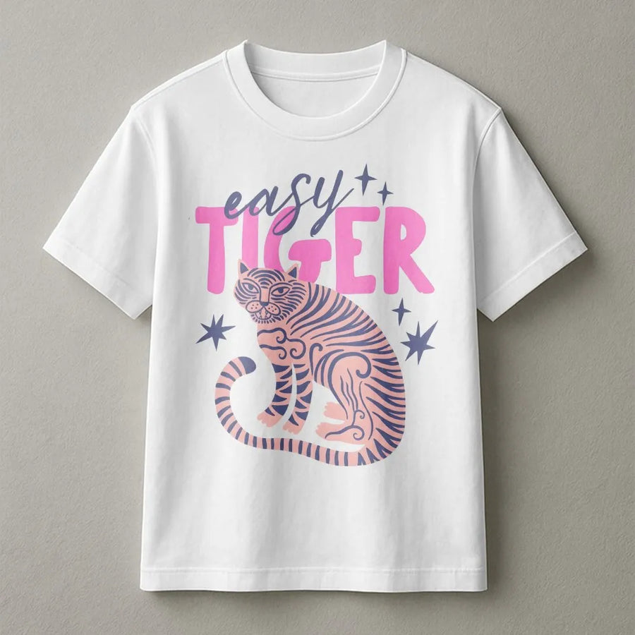Easy Tiger T-Shirt | Retro Tiger Graphic | Premium Soft Cotton Blend | Trendy Boho Pullover Gift for Her
