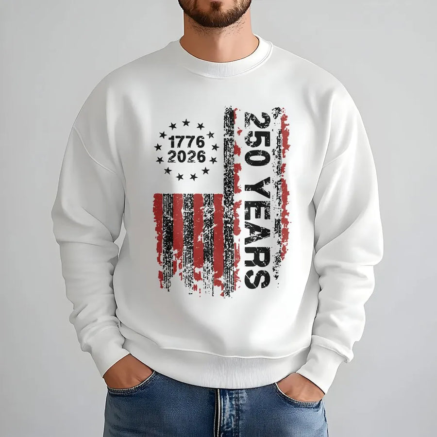 America 250 Sweatshirt | Distressed American Flag 1776-2026 Design | Unisex Heavy Blend Crewneck | Patriotic Gift For History Buffs
