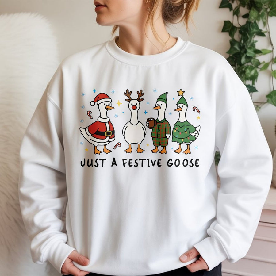 Festive Goose Christmas Sweatshirt | Funny Silly Goose Holiday Graphic | Premium Cotton Blend Cozy Crewneck | Cute Winter Gift for Animal Lovers