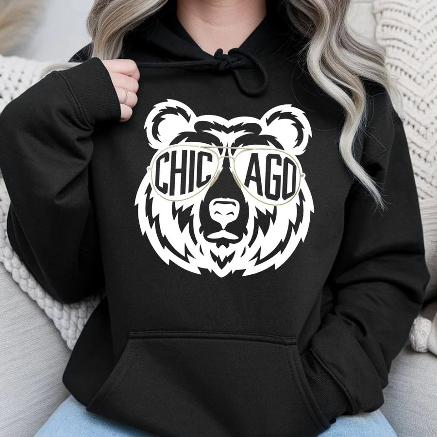 Vintage Chicago Football Bear Hoodie, Retro Fan Gift For Mens & Woment