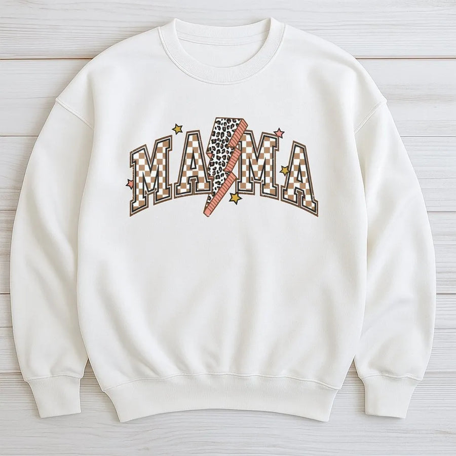 Mama Sweatshirt | Retro Checkered Lightning Bolt Graphic | Premium Cotton Blend | Perfect Mother's Day 2026 Gift For Mom