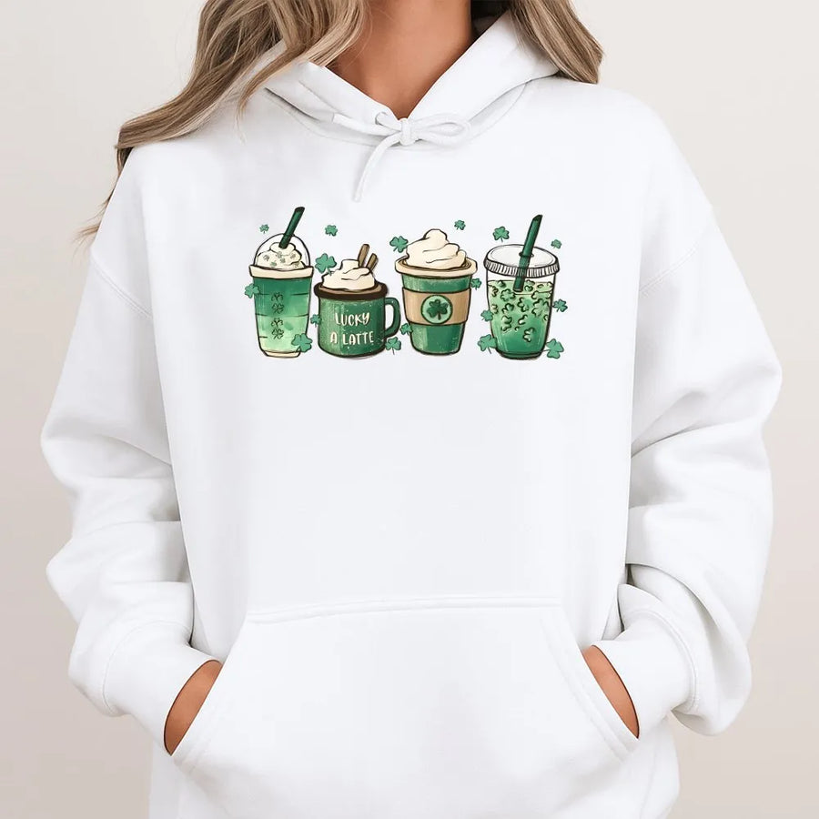 St. Patrick's Day Hoodie | Coffee Lover Shamrock Graphic | Premium Cotton Blend | Cute Irish Gift for Women & Men