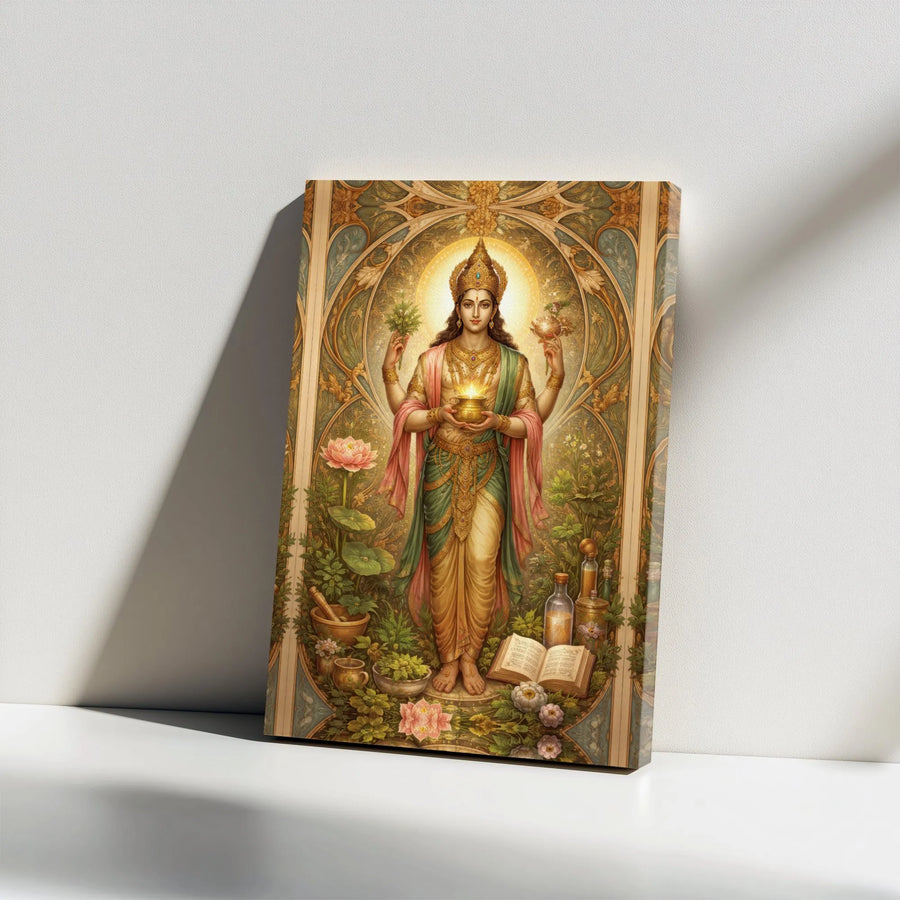 Dhanvantari Canvas Wall Art | Hindu God of Ayurveda & Medicine | Premium Gallery Wrapped Print | Spiritual Home Decor Gift for Healers