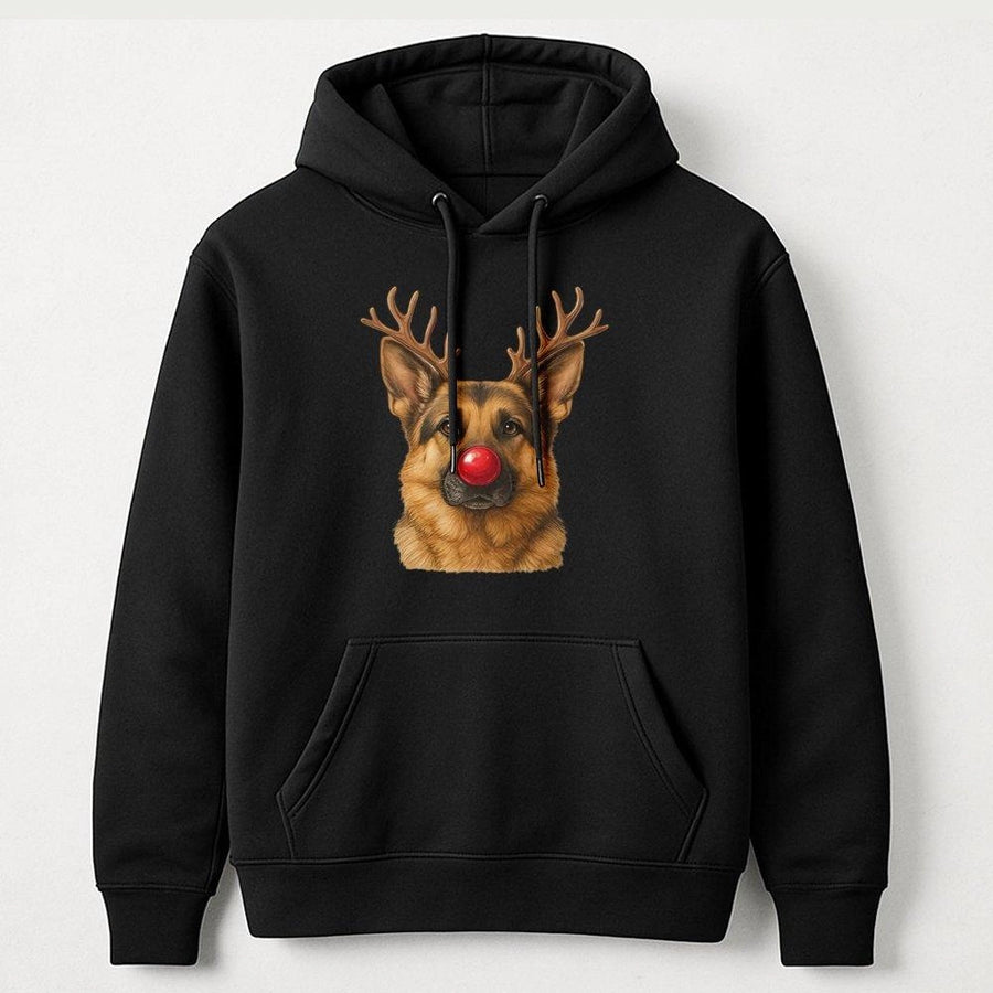 German Shepherd Christmas Hoodie | Reindeer Dog Antlers & Red Nose Graphic | Premium Cotton Blend | Funny Holiday Gift for Dog Lovers