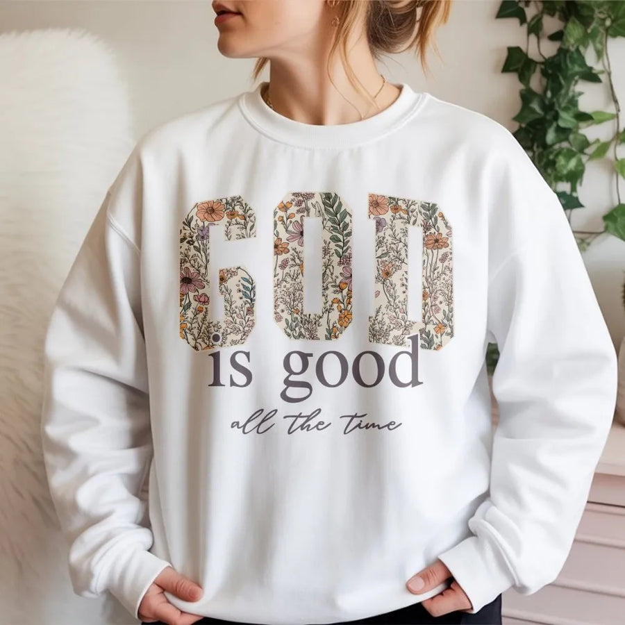 God Is Good Sweatshirt | Floral Christian Quote Graphic Tee | Premium Cotton Blend | Inspirational Faith Gift for Women & Men