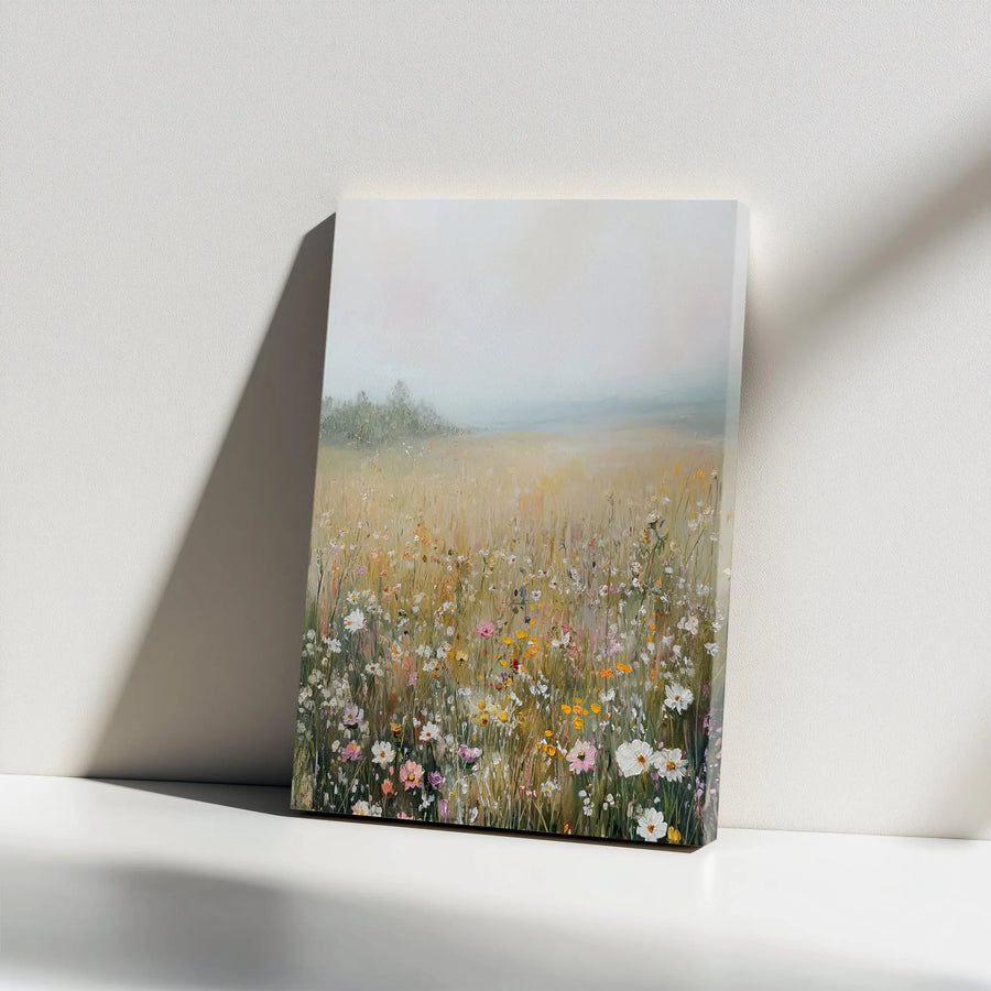 Wildflower Meadow Vertical Canvas | Textured Impressionist Painting Art | Premium Gallery Wrapped Canvas | Farmhouse Living Room Wall Decor Gift