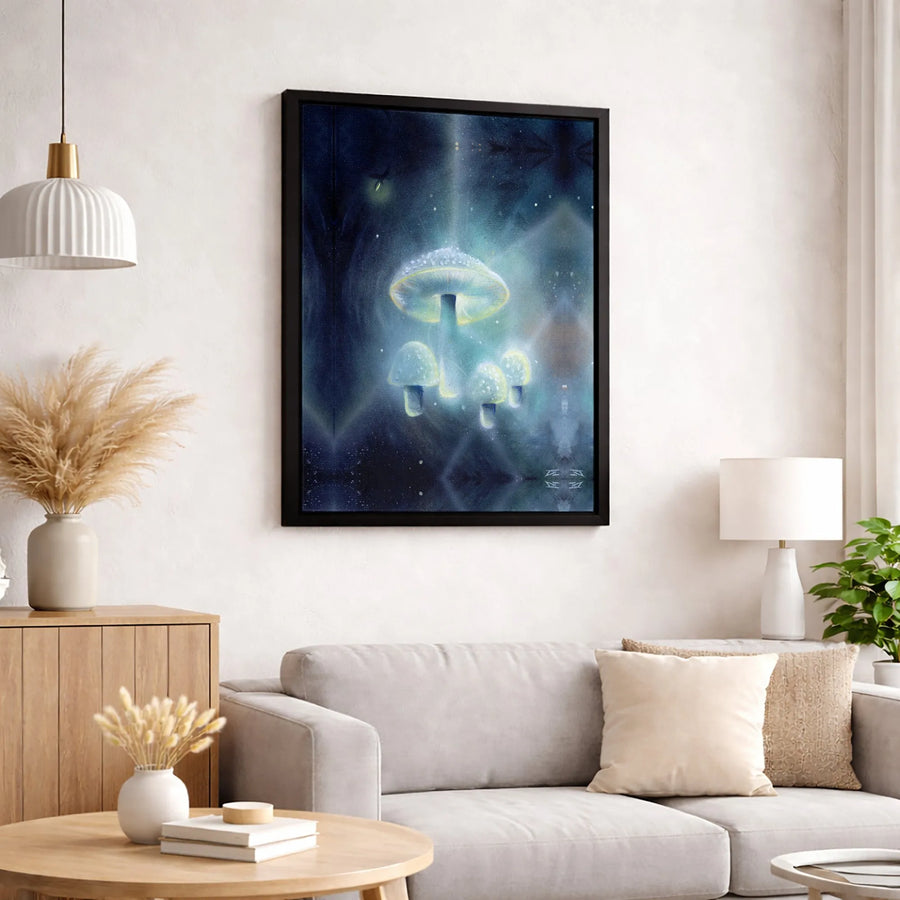 Bioluminescent Mushroom Canvas Print | Magical Forest Night Wall Art | Premium Gallery Wrapped Decor | Nature Inspired Gift for Home