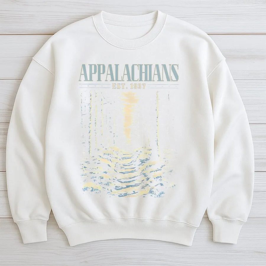 Appalachian Mountains Sweatshirt | Vintage Forest Hiking Graphic | Premium Cotton Blend Crewneck | Nature Lover Outdoor Adventure Gift