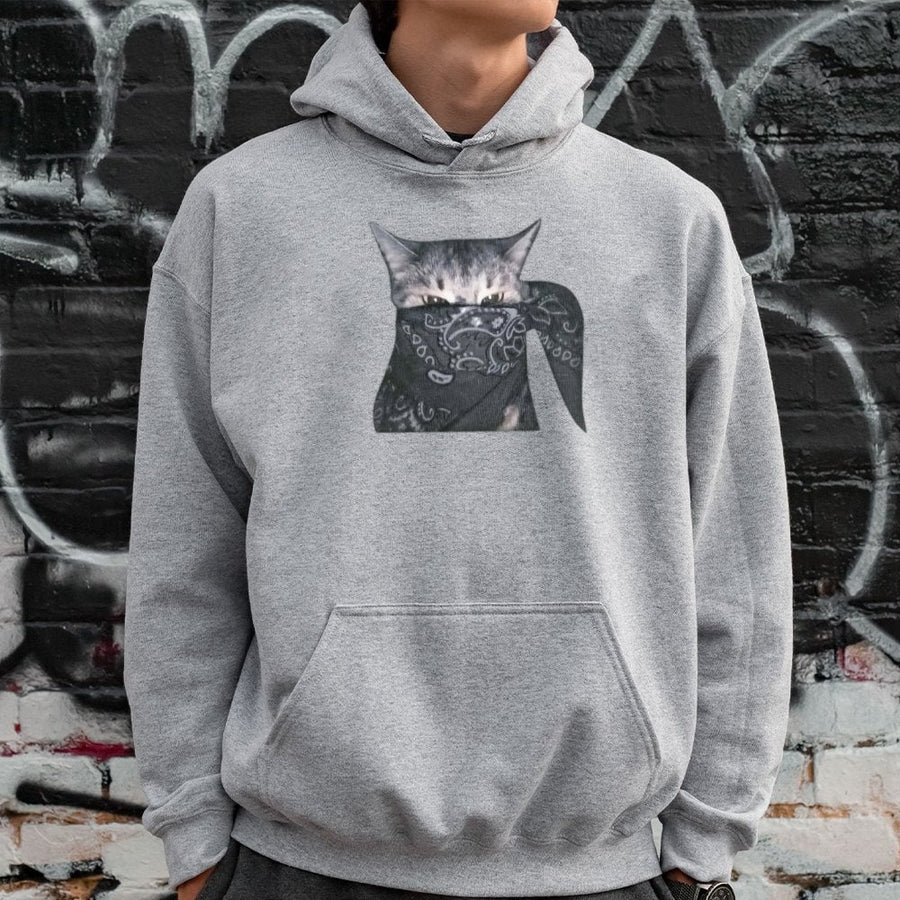 Outlaw Cat Hoodie | Funny Bandana Kitten Graphic Print | Premium Cotton-Blend Streetwear | Unique Gift for Cat Lovers & Meme Fans