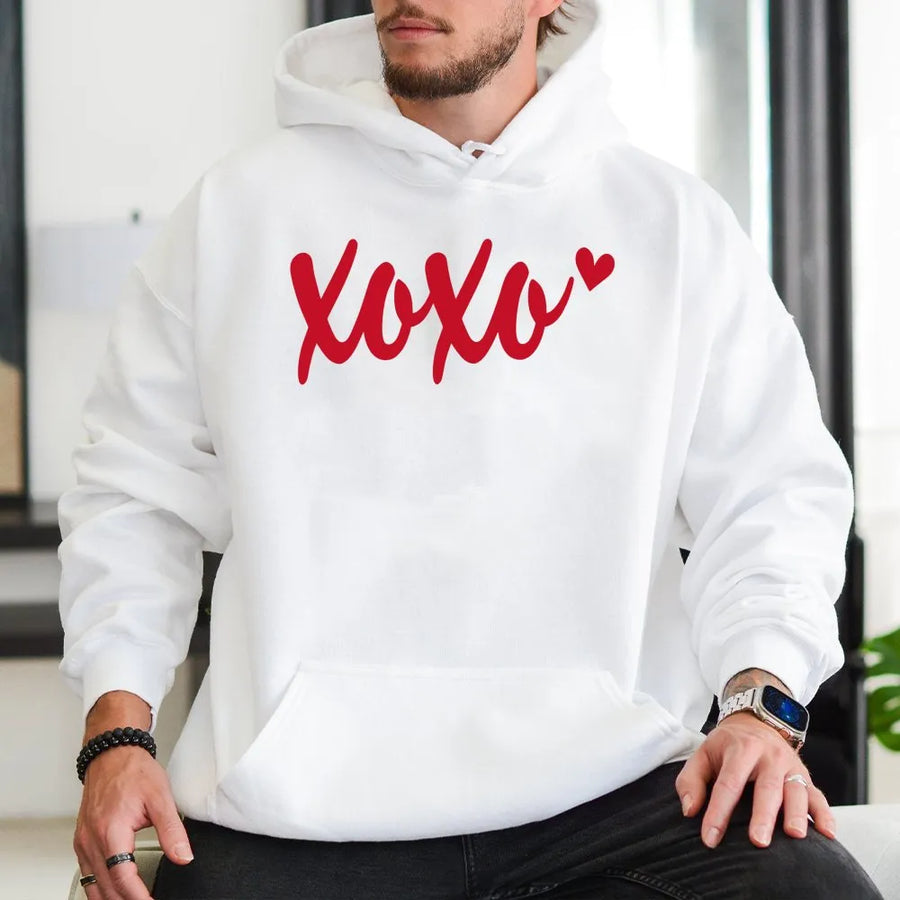 XOXO Valentine Hoodie | Cute Script Heart Graphic | Soft Cotton-Blend Premium Apparel | Romantic Gift for Her or Couples