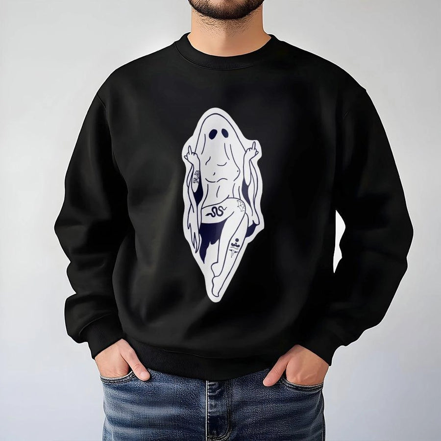 Ghost Graphic Sweatshirt | Edgy Tattoo Style Middle Finger Design | Cotton Blend Crewneck | Unisex Alternative Apparel Gift