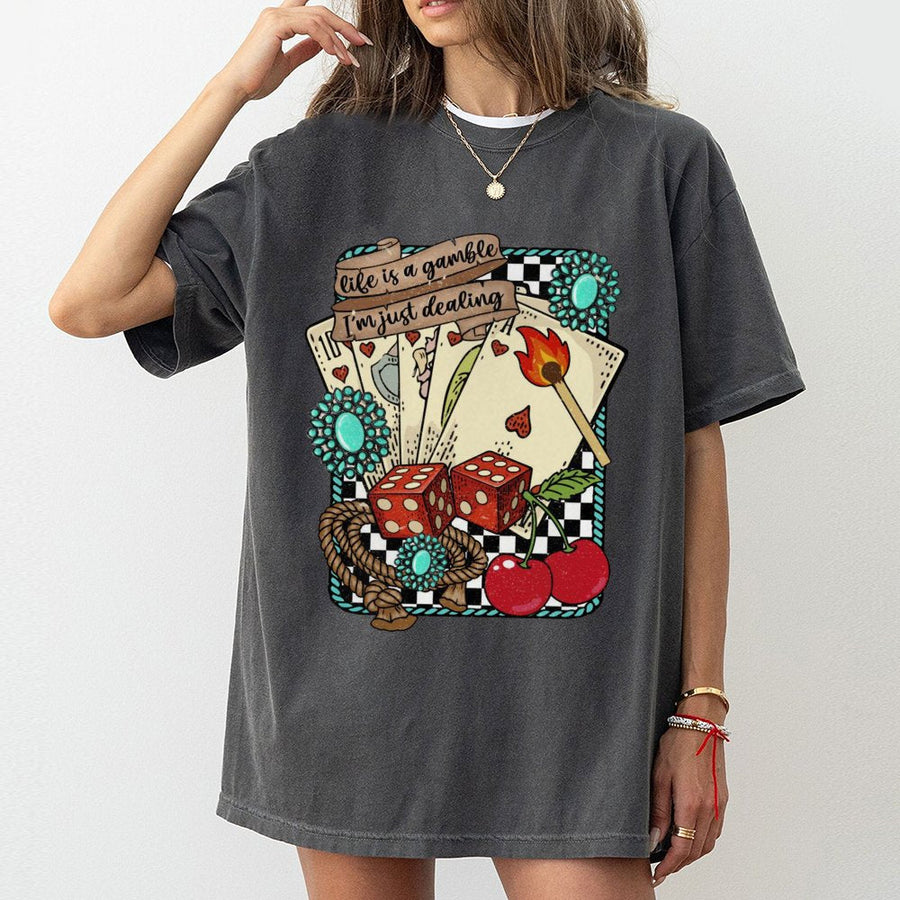 Life Is A Gamble T-Shirt | Retro Western Graphic Tee | 100% Cotton Premium Comfort | Country Concert Outfit for Women & Cowgirl Gift Ideas