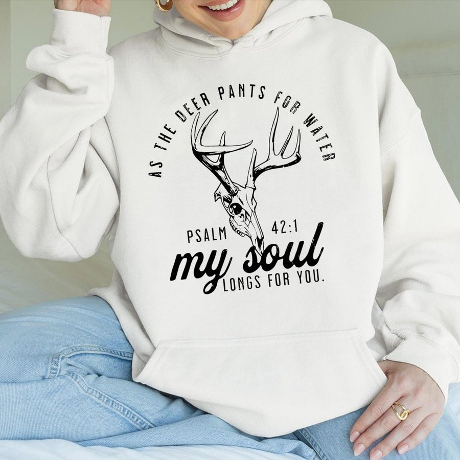 Psalm 42:1 Deer Hunting Hoodie | Faith-Based Scripture Graphic Sweatshirt | Premium Cotton-Blend | Unique Christian Gift for Hunters