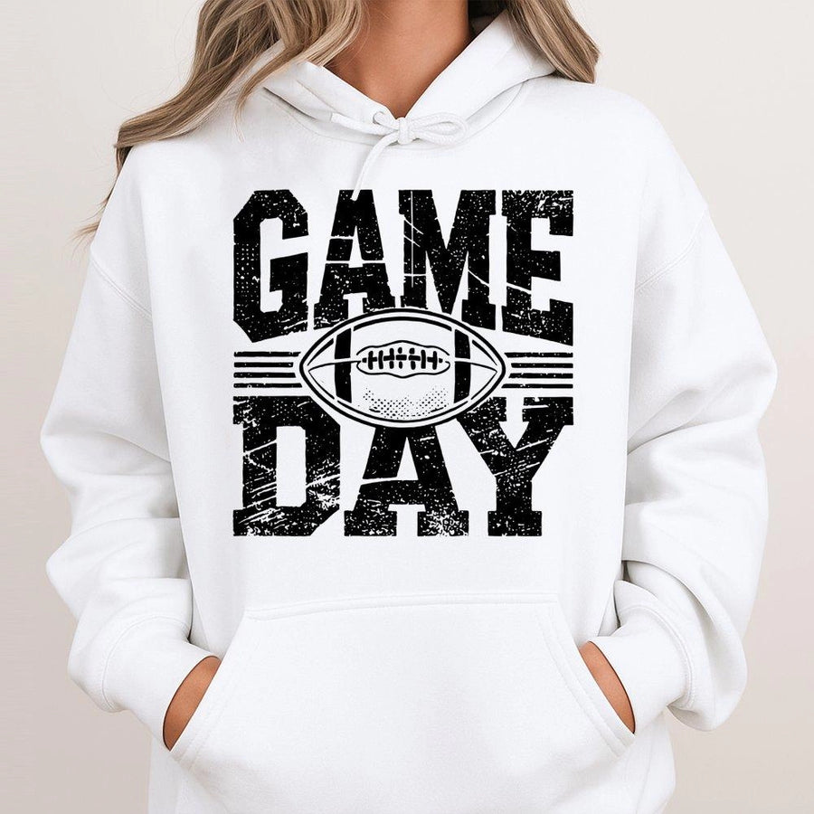Game Day Football Hoodie | Distressed Graphic Print | Premium Cotton-Poly Blend | Perfect Gift for Football Mom & Fan