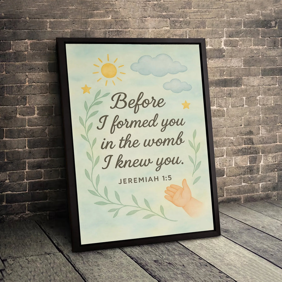 Jeremiah 1:5 Nursery Wall Art | Watercolor Baby Hand Religious Canvas | Premium Fade-Resistant Print | Meaningful Baptism or Baby Shower Gift