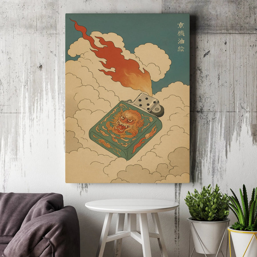 Japanese Ukiyo-E Oni Lighter Canvas | Traditional Demon Mask Wall Art | Premium Fade-Resistant Print | Unique Gift for Urban Art Lovers
