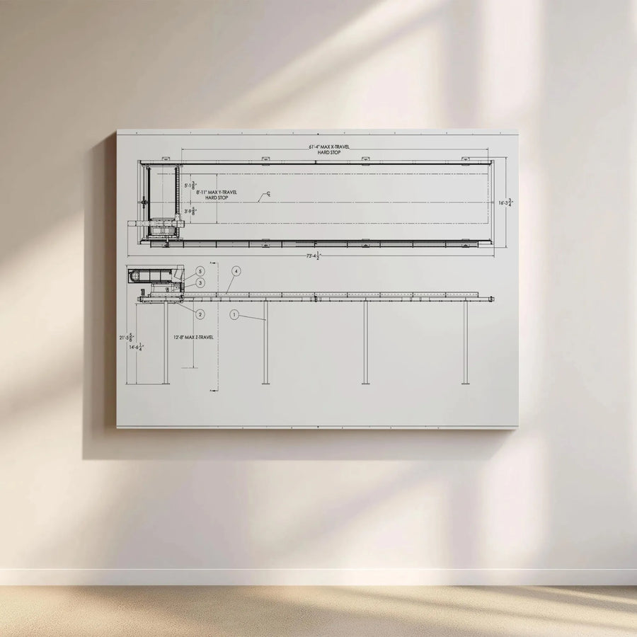Mechanical Engineering Blueprint Canvas | Technical Drawing Gantry System | Premium Gallery Wrap Wall Art | Office Decor Gift for Engineers