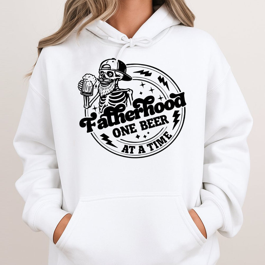 Fatherhood One Beer At A Time Hoodie | Funny Dad Slogan Graphic | Premium Cotton Blend | Best Father's Day 2026 Gift Idea For New Dads Or Uncle