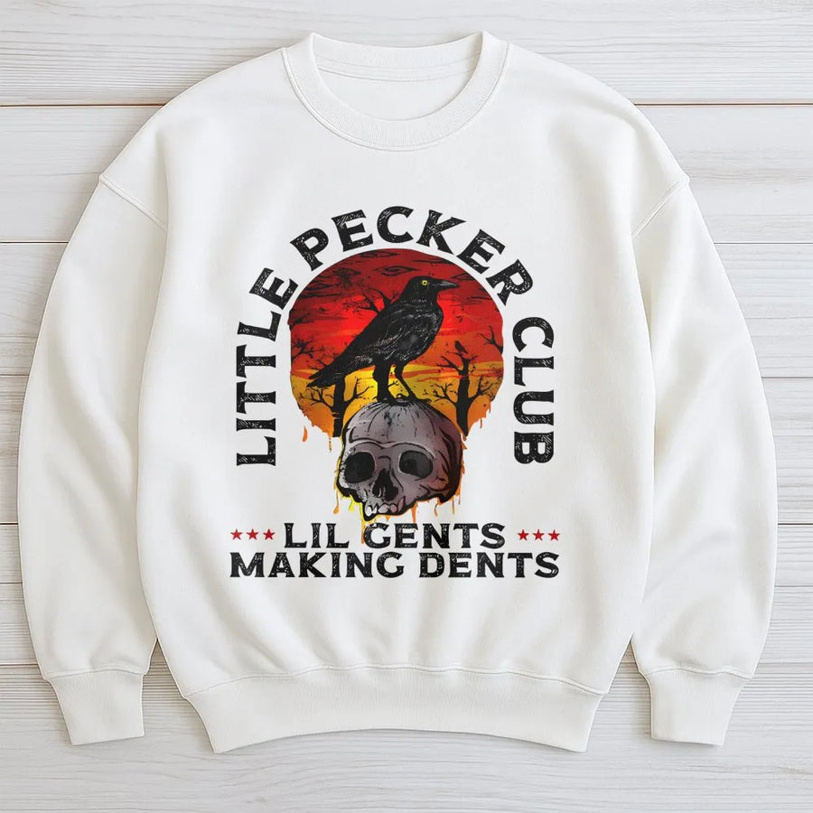 Little Pecker Club Sweatshirt | Crow Skull Goth Graphic | Premium Cotton Blend | Funny Edgy Gift For Men And Women