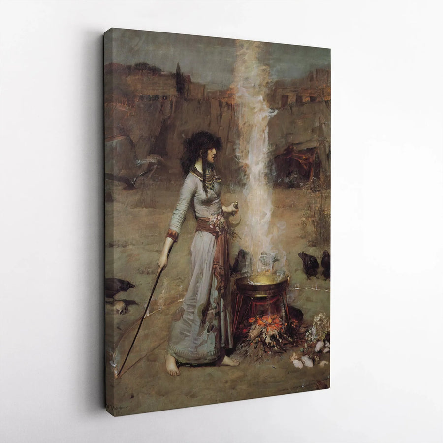 The Magic Circle Vertical Canvas | John William Waterhouse Famous Painting Reproduction | Premium Gallery Wrapped Print | Gothic Witchcraft Wall Art Decor Gift