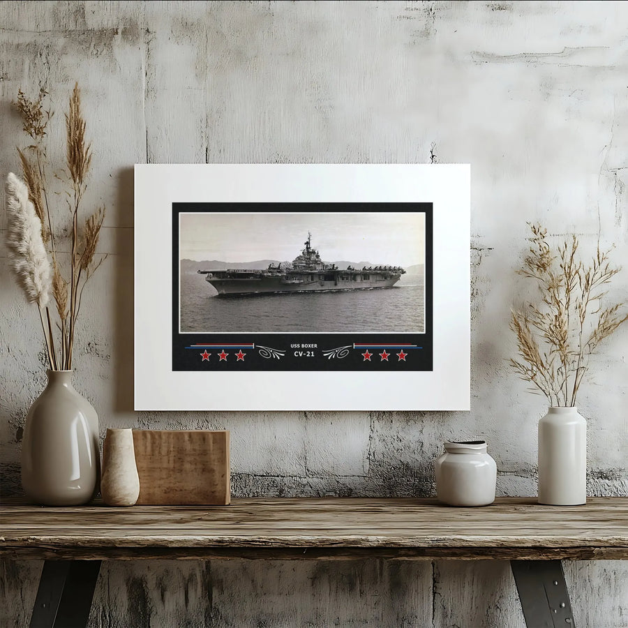 USS Boxer CV-21 Aircraft Carrier Canvas Print | Vintage Navy Warship Photography | Premium Gallery Wrap Wall Art | Military Gift for Veterans
