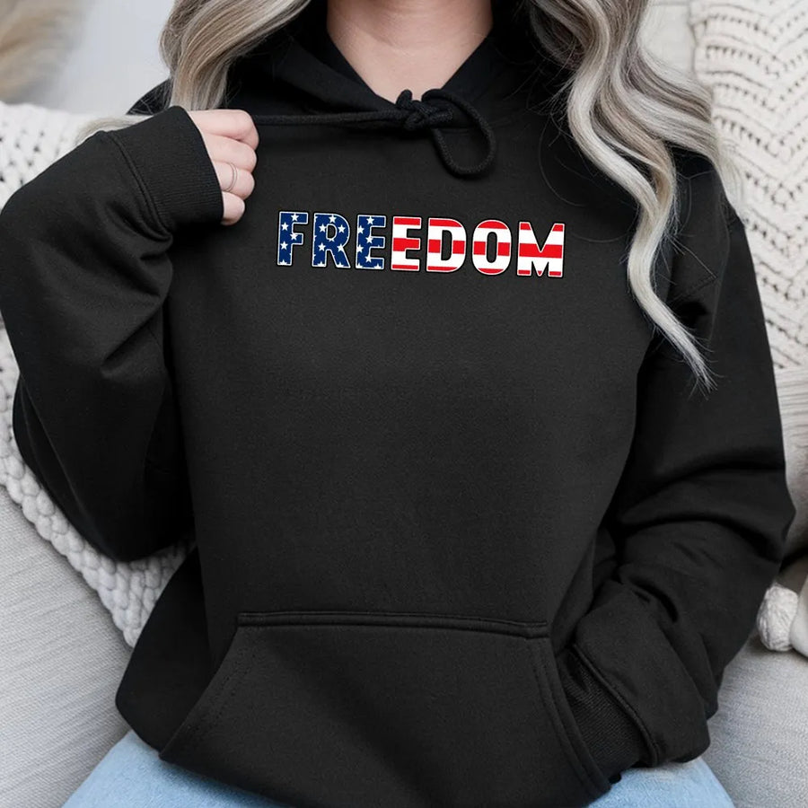 Freedom Hoodie | American Flag Patriotic Text Design | Soft Unisex Crewneck | Gift for Patriot 4th of July Apparel